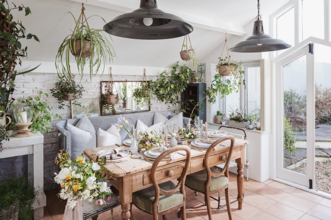 Fill the cottage with floral arrangements for an editorial backdrop