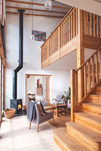 The light-height double height living space; a room with a view